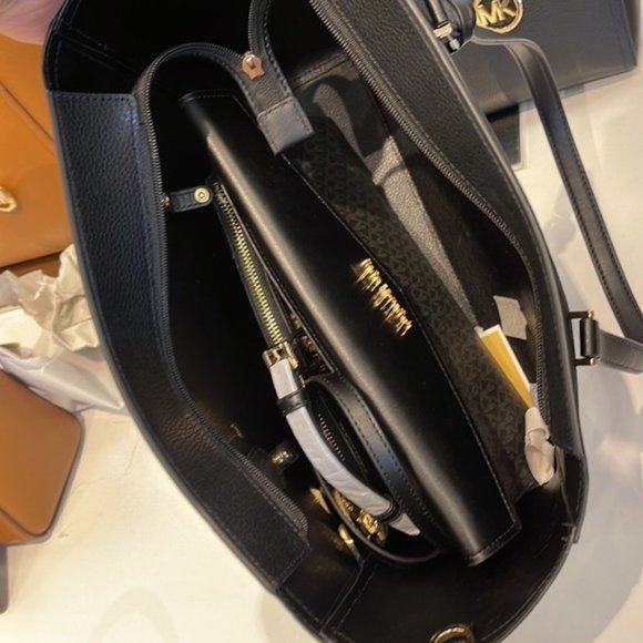 MICHAEL KORS Maisie Large Pebbled Leather 3-in-1 Tote Bag BLACK MULTI COLOR - Picture 8 of 16